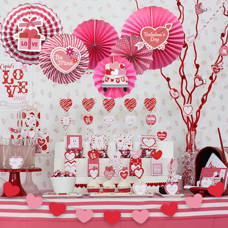 Wholesale Set of 6 Single Layer Round Paper Flower Fans Set for Valentine's Day Holiday Decorations